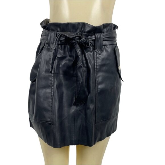 Zara Dresses & Skirts - Zara Womens Black Leather A-Line Mini Skirt With Paperbag Waist Size L